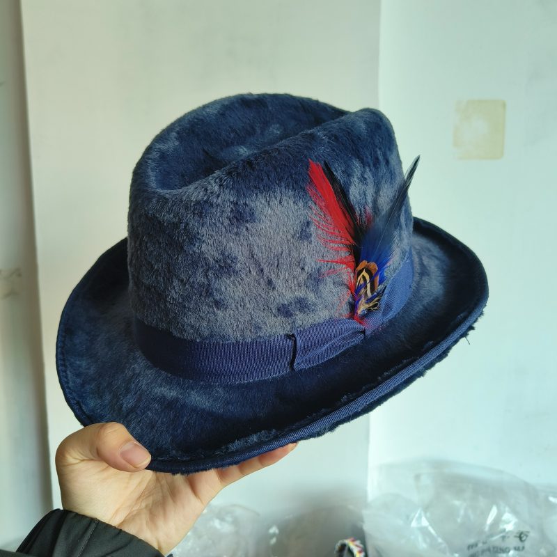 2024 New Trilby Men warm Classic Feather Fedora Hat Simple Women Hamburger hat vintage hat Pork Pie Winter sombrero hombre - Image 12
