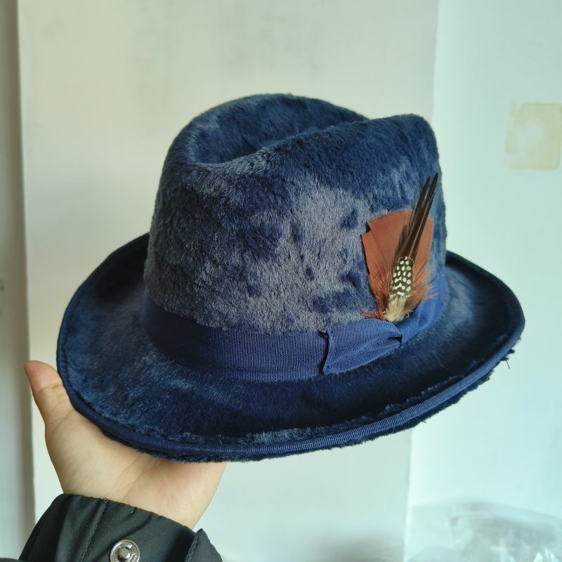2024 New Trilby Men warm Classic Feather Fedora Hat Simple Women Hamburger hat vintage hat Pork Pie Winter sombrero hombre - Image 13