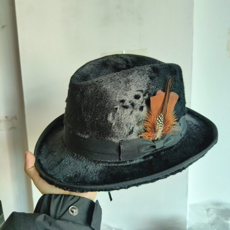 2024 New Trilby Men warm Classic Feather Fedora Hat Simple Women Hamburger hat vintage hat Pork Pie Winter sombrero hombre - Image 15