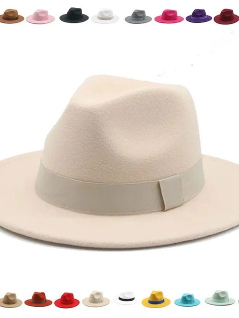 Fedora Hat Women Winter Hats for Women Ribbon Band Men's Hat Wide Brim Classic Beige Wedding Church Bowler New Cap chapeau femme