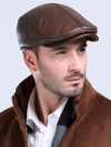 Fashion British Beret Men Genuine Leather Flat Cap Brown Male Earflaps Vintage Ivy Hats Autumn Luxury Directors Caps Gatsby