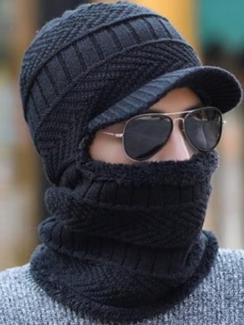 Knitted Visor Winter Hat Thicken Warm Earmuffs Skullies Beanies for Men Women Wool Scarf Caps Cycling Ski Mask Balaclava Bonnet