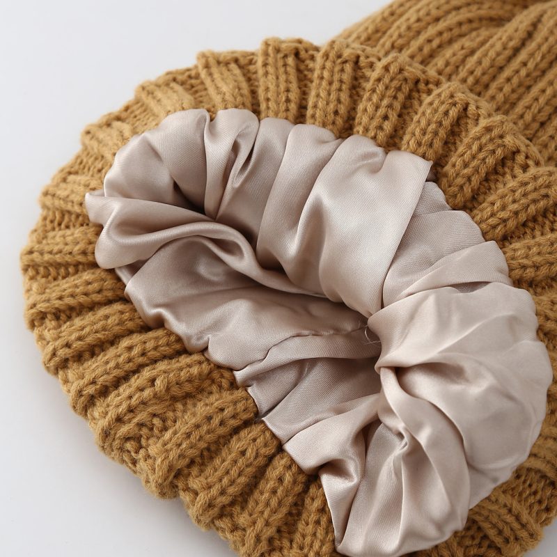 Satin Lined Beanie Hat For Women Winter Fashion Silk Warm Soft Knitted Skullies Caps For Men Outdoor Chunky Women's Hat gorrass - Image 7