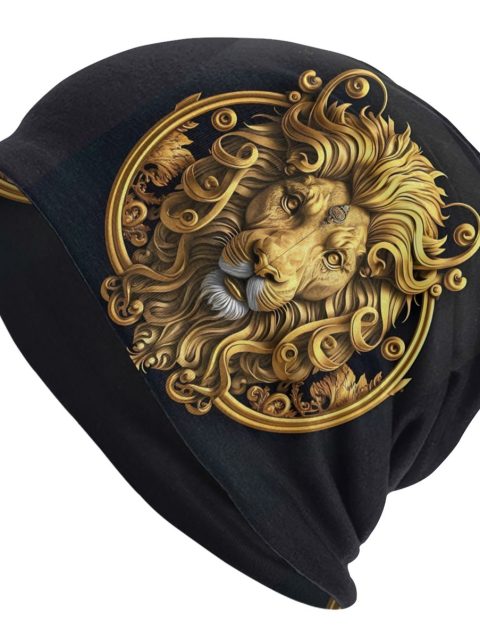 Golden Lion And Damask Skullies Beanies Caps Retro Thin Hat Autumn Spring Bonnet Hats Men Women's Street Ski Cap