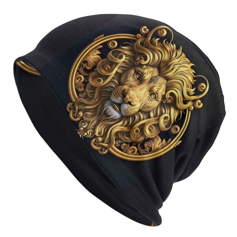 Golden Lion And Damask Skullies Beanies Caps Retro Thin Hat Autumn Spring Bonnet Hats Men Women's Street Ski Cap