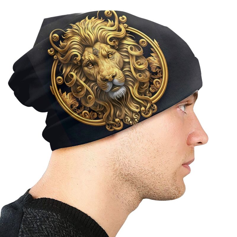 Golden Lion And Damask Skullies Beanies Caps Retro Thin Hat Autumn Spring Bonnet Hats Men Women's Street Ski Cap - Image 4