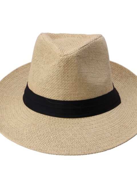 Hot Fashion Summer Casual Unisex Beach Trilby Large Brim Jazz Sun Hat Panama Hat Paper Straw Women Men Cap With Black Ribbon