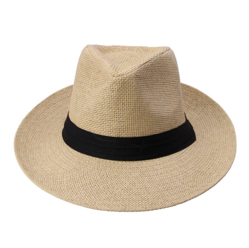 Hot Fashion Summer Casual Unisex Beach Trilby Large Brim Jazz Sun Hat Panama Hat Paper Straw Women Men Cap With Black Ribbon