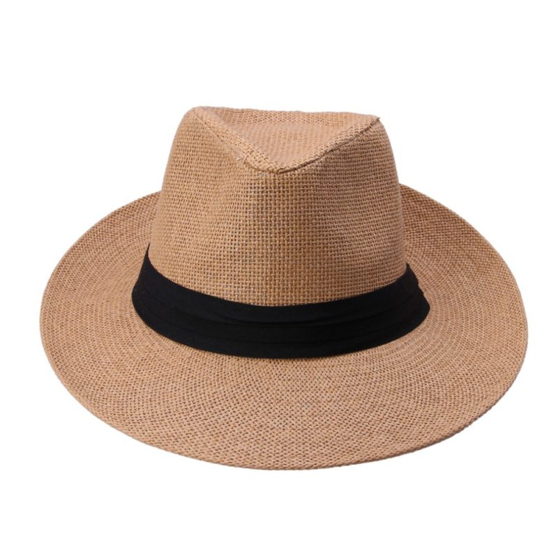 Hot Fashion Summer Casual Unisex Beach Trilby Large Brim Jazz Sun Hat Panama Hat Paper Straw Women Men Cap With Black Ribbon - Image 4