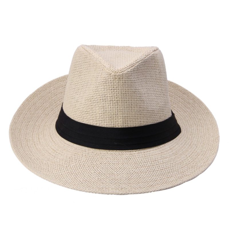 Hot Fashion Summer Casual Unisex Beach Trilby Large Brim Jazz Sun Hat Panama Hat Paper Straw Women Men Cap With Black Ribbon - Image 5