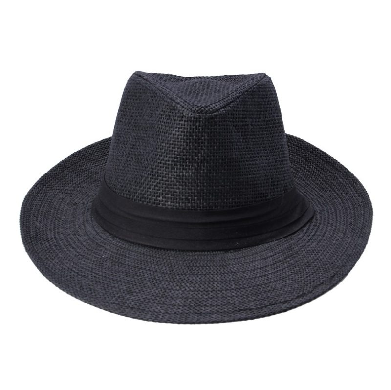 Hot Fashion Summer Casual Unisex Beach Trilby Large Brim Jazz Sun Hat Panama Hat Paper Straw Women Men Cap With Black Ribbon - Image 7
