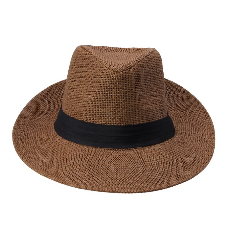 Hot Fashion Summer Casual Unisex Beach Trilby Large Brim Jazz Sun Hat Panama Hat Paper Straw Women Men Cap With Black Ribbon - Image 8