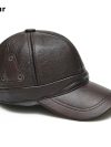 2025 New Style Men Brown Cow Leather Baseball Outdoor Real Leather Retro Hat Adjustable Real Cowhide Leather Baseball Cap