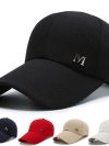 Adjustable Men's Sports Cap Stylish Golf Cap M Letters Long Brim Snapback Hat Leisure Casual Breathable Sunscreen Peaked Cap