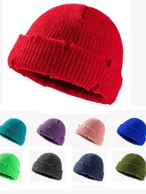 Fall Winter Knitted Hats Beanies Skullies for Men Women Bright Solid Color Sport Hip-hop Hats Personality Beanies With Cut Hole