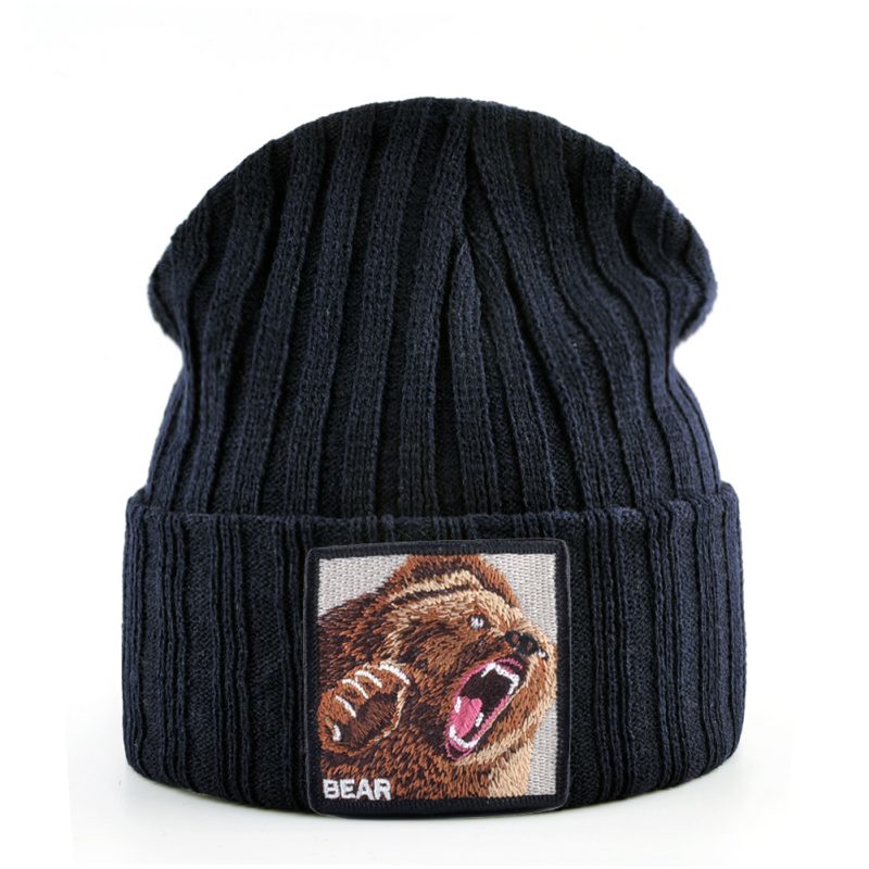 Embroidery Bear Knitted Beanies Hat Men Solid Color Autumn Winter Knitting Boy Skullies Caps Women Streetwear Kpop Gorras Bonnet - Image 9