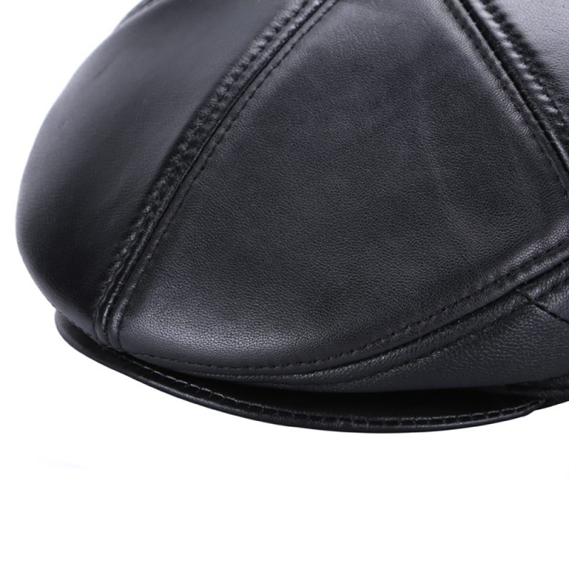 2025 Hot Sale Real Sheep Leather Berets Man Black Casual Duckbill Hats Vintage Luxury 100% Genuine Leather Winter Warm Flat Caps - Image 4