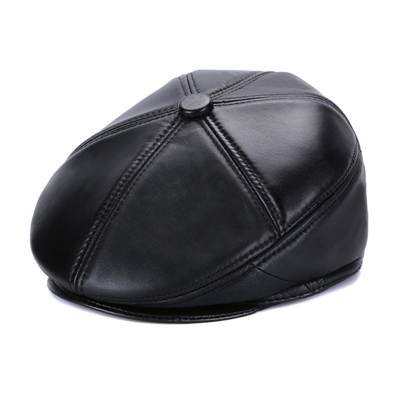 2025 Hot Sale Real Sheep Leather Berets Man Black Casual Duckbill Hats Vintage Luxury 100% Genuine Leather Winter Warm Flat Caps - Image 6