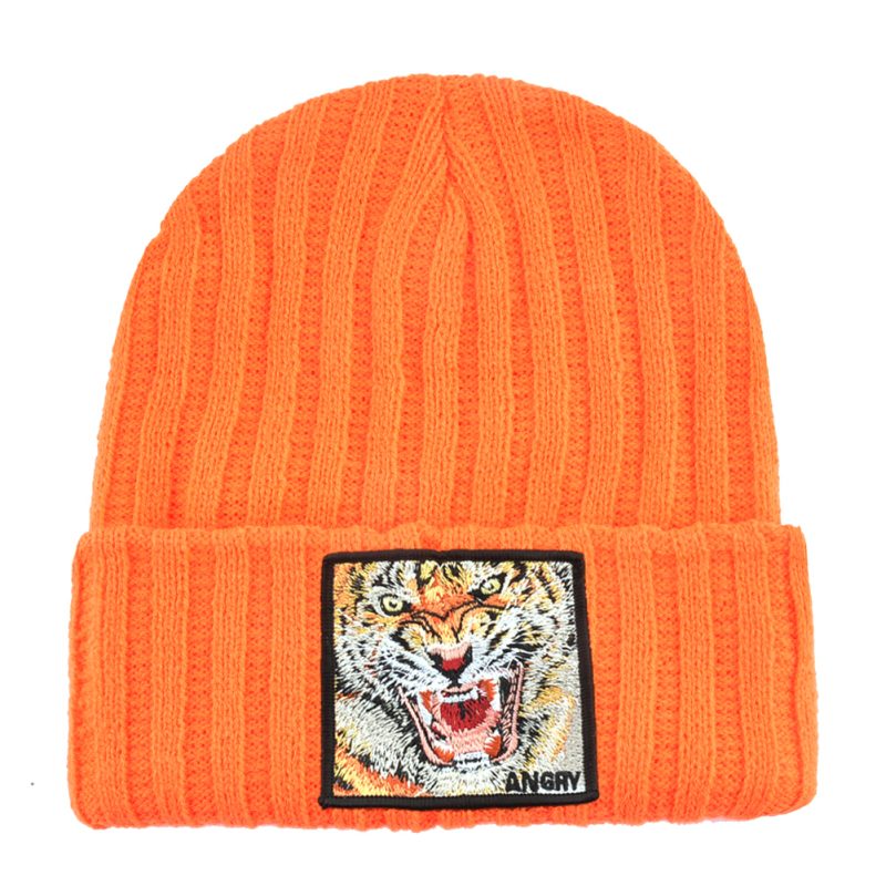 New Fashion Knitted Beanie Hat With Tiger Embroidery Patch Hip Hop Skullies Beanies Men Women Winter Knit Solid Color Ski Hat - Image 2