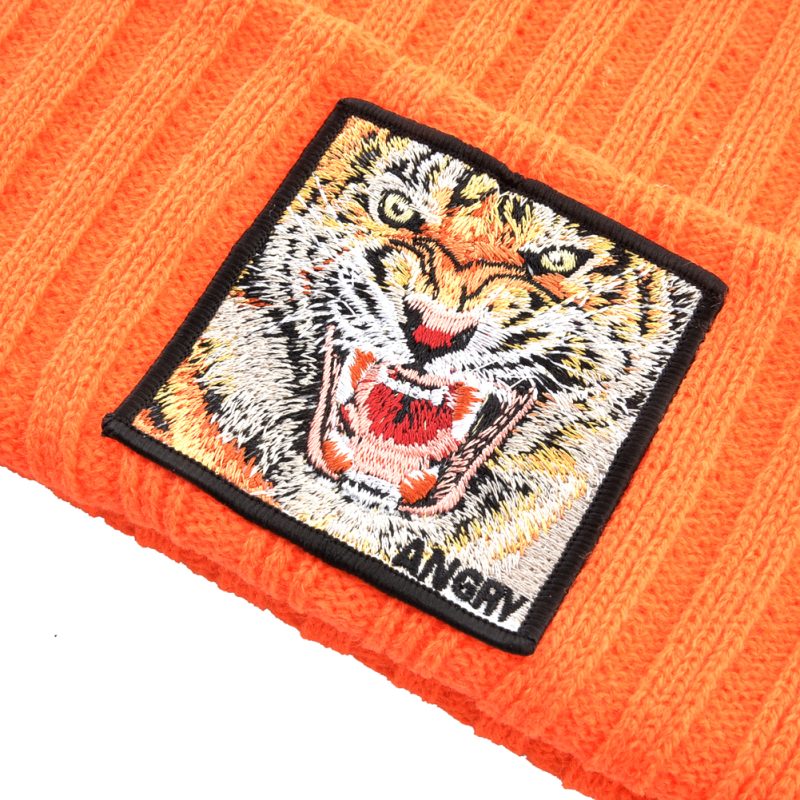 New Fashion Knitted Beanie Hat With Tiger Embroidery Patch Hip Hop Skullies Beanies Men Women Winter Knit Solid Color Ski Hat - Image 5