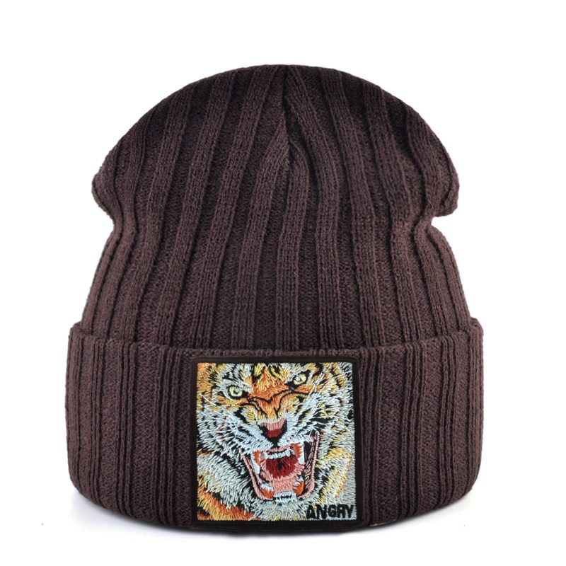 New Fashion Knitted Beanie Hat With Tiger Embroidery Patch Hip Hop Skullies Beanies Men Women Winter Knit Solid Color Ski Hat - Image 9