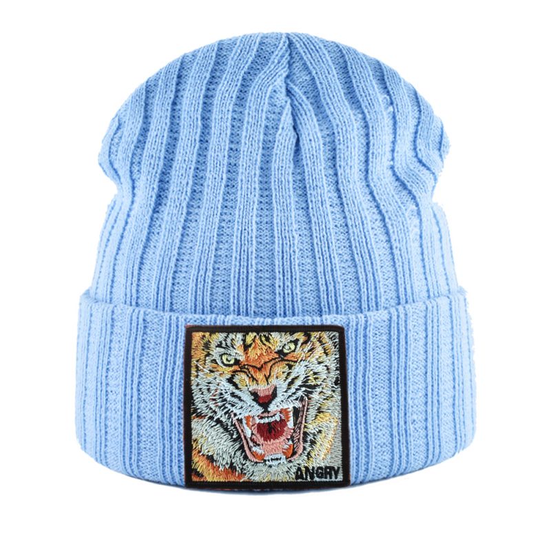 New Fashion Knitted Beanie Hat With Tiger Embroidery Patch Hip Hop Skullies Beanies Men Women Winter Knit Solid Color Ski Hat - Image 10