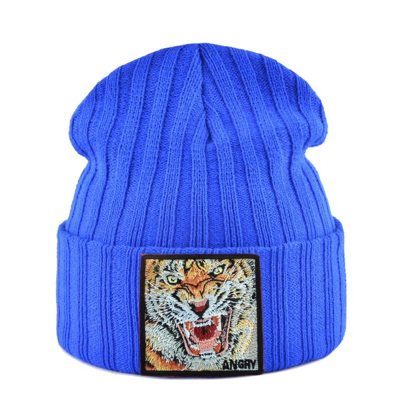 New Fashion Knitted Beanie Hat With Tiger Embroidery Patch Hip Hop Skullies Beanies Men Women Winter Knit Solid Color Ski Hat - Image 11