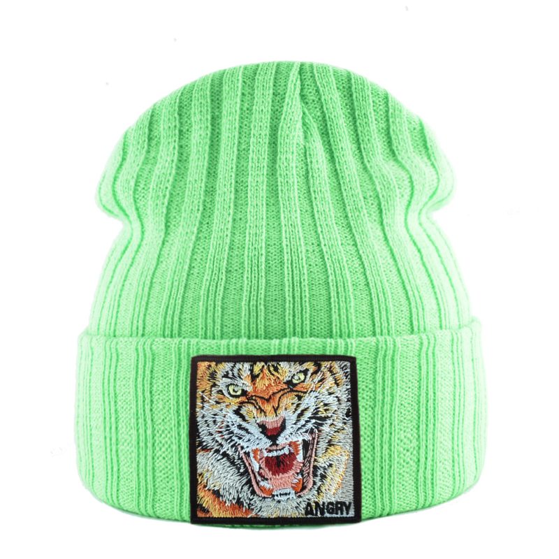 New Fashion Knitted Beanie Hat With Tiger Embroidery Patch Hip Hop Skullies Beanies Men Women Winter Knit Solid Color Ski Hat - Image 13