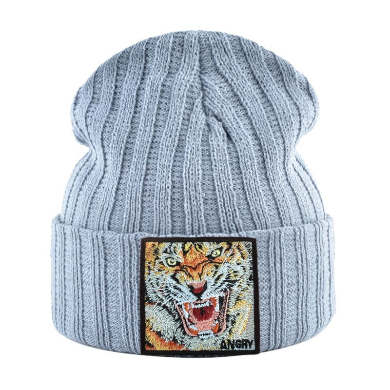 New Fashion Knitted Beanie Hat With Tiger Embroidery Patch Hip Hop Skullies Beanies Men Women Winter Knit Solid Color Ski Hat - Image 14