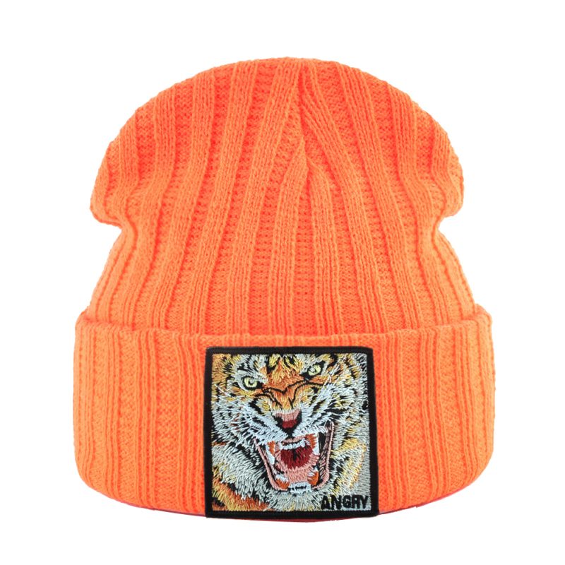 New Fashion Knitted Beanie Hat With Tiger Embroidery Patch Hip Hop Skullies Beanies Men Women Winter Knit Solid Color Ski Hat - Image 15