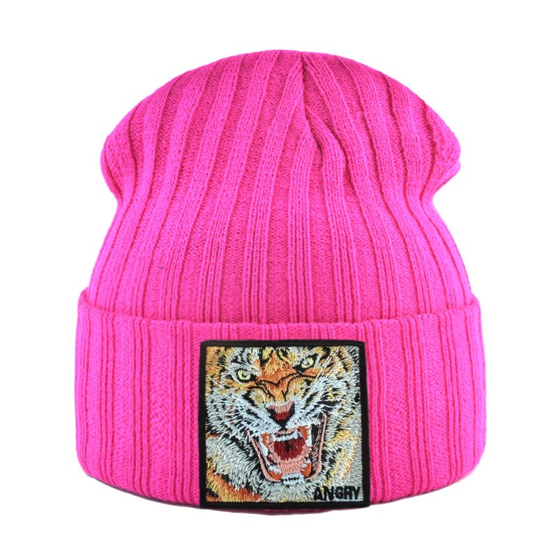 New Fashion Knitted Beanie Hat With Tiger Embroidery Patch Hip Hop Skullies Beanies Men Women Winter Knit Solid Color Ski Hat - Image 16