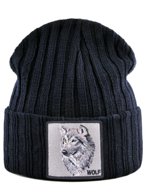 Men's Beanie With Wolf Patch Autumn Knitted Skullies Caps Women Winter Soft Knit Bonnet Beanies Fashion Hip Hop Gorras Hats