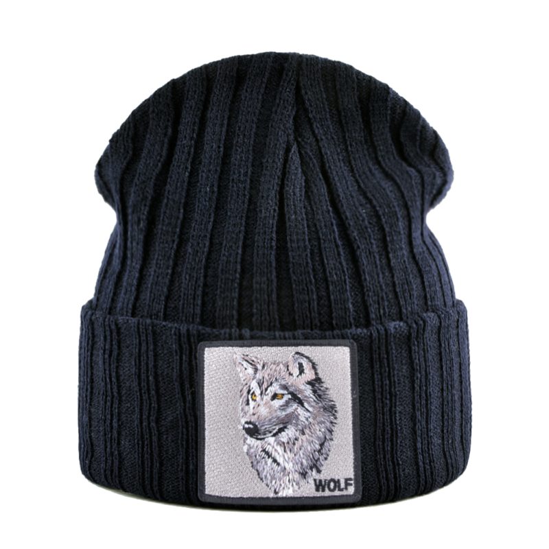 Men's Beanie With Wolf Patch Autumn Knitted Skullies Caps Women Winter Soft Knit Bonnet Beanies Fashion Hip Hop Gorras Hats