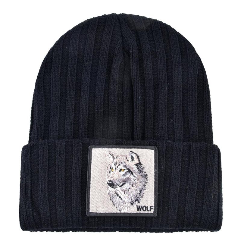 Men's Beanie With Wolf Patch Autumn Knitted Skullies Caps Women Winter Soft Knit Bonnet Beanies Fashion Hip Hop Gorras Hats - Image 2