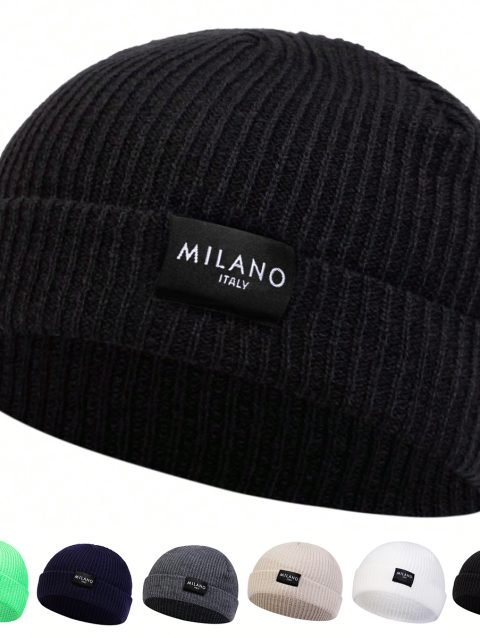 Unisex MILANO Letter Label Beanies Winter Warm Hat Hip Hop Cap Beanie Hat Caps for Women Men