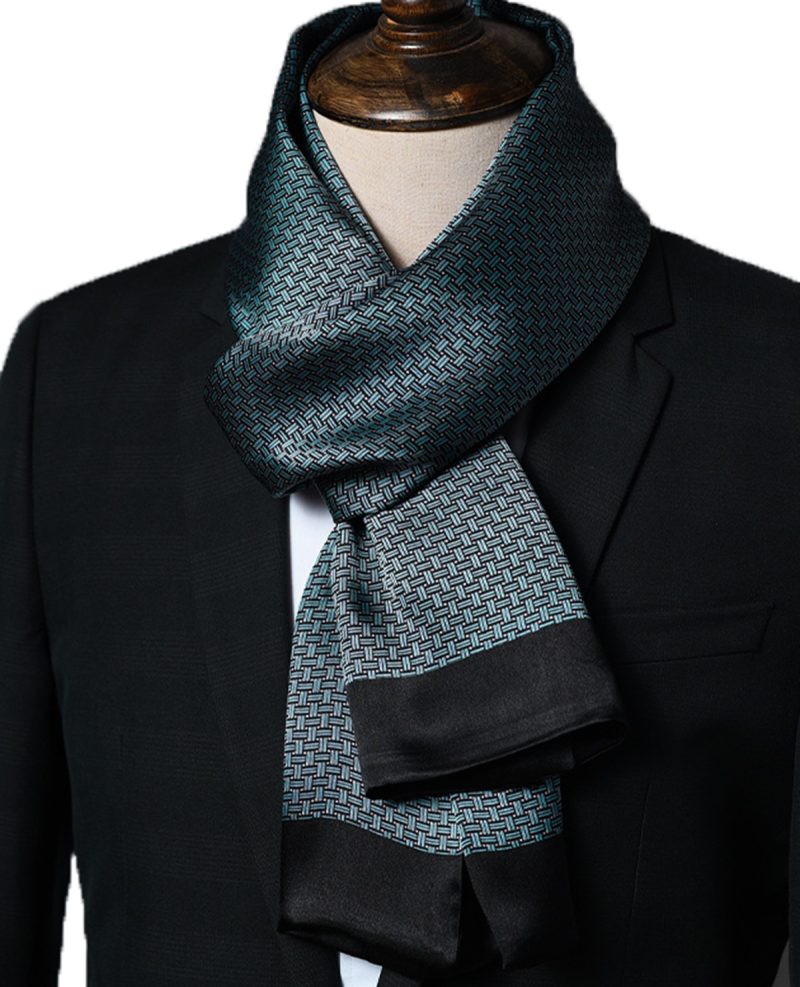 Men's 100% Mulberry Silk Scarf Double Layer Long Neckerchief Office Business Cravat Blue Black Red - Image 2