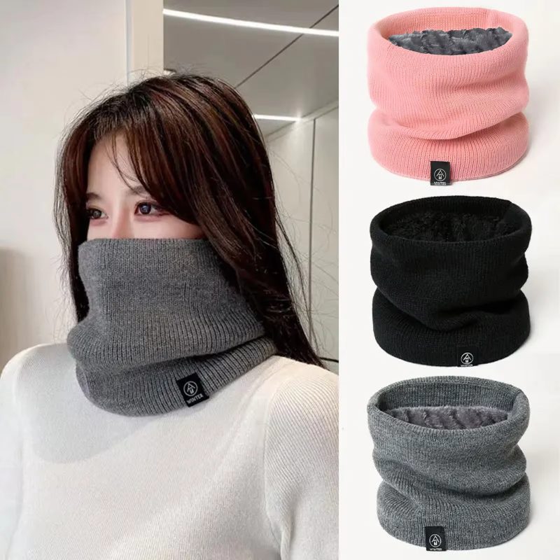 Winter Warm Fashionable Knitted Scarf Solid Color Cashmere Winter Scarf Women's Warm Wool Fur Thick Unisex Men's Scarf Ring