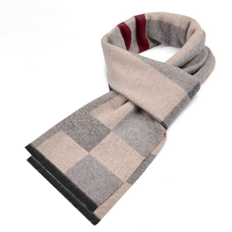 Men's Autumn Winter Plaid Scarf Gentleman Luxury Brand Cashmere Feeling Muffler Student Spring Fall Wrap Soft Warm Neckerchief - Image 2