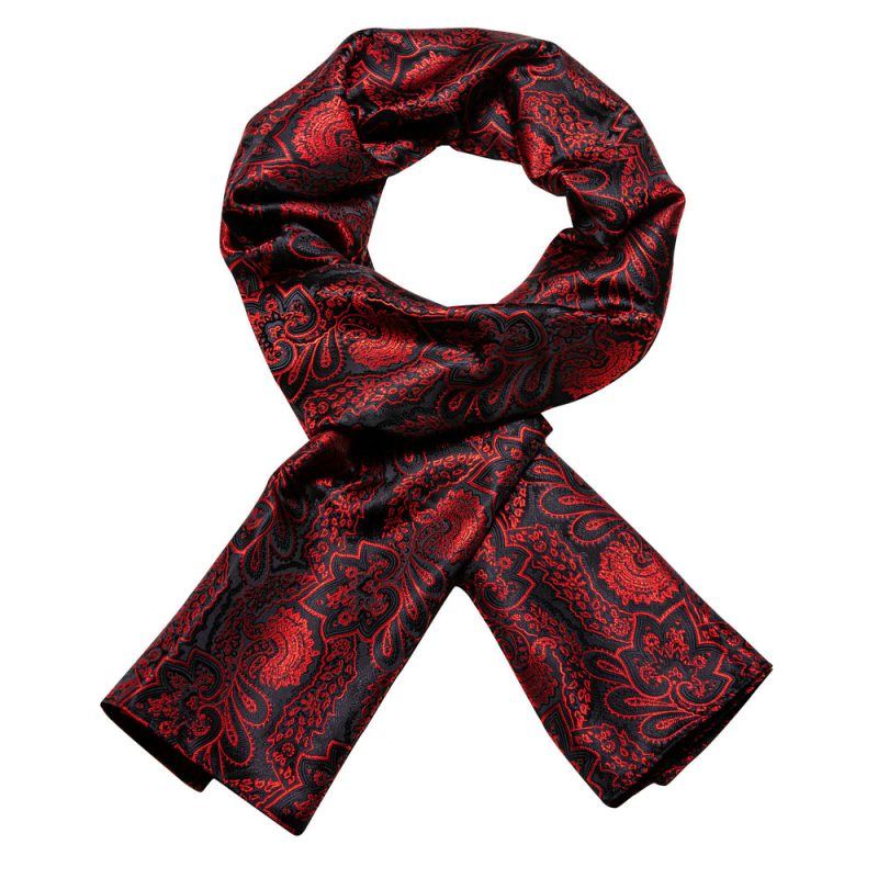 Barry.Wang Jacquard Silk Mens Scarf Floral Paisley Stylish Burgundy Gold Green Red Blue Purple For Male Wedding Business Party - Image 2