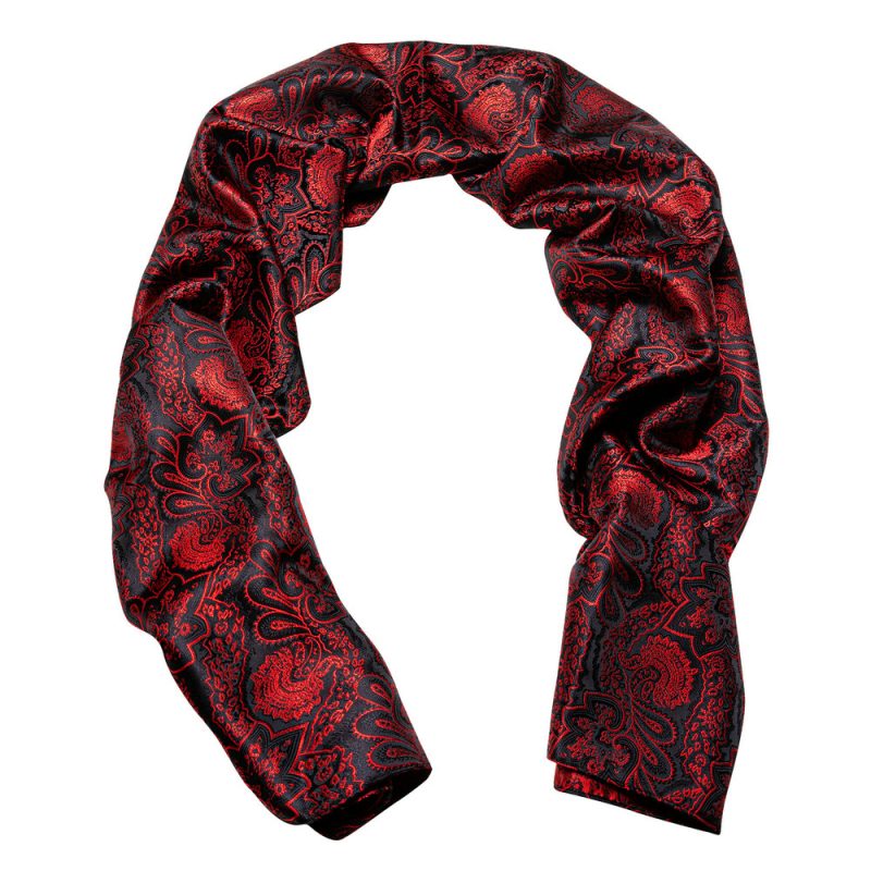 Barry.Wang Jacquard Silk Mens Scarf Floral Paisley Stylish Burgundy Gold Green Red Blue Purple For Male Wedding Business Party - Image 3