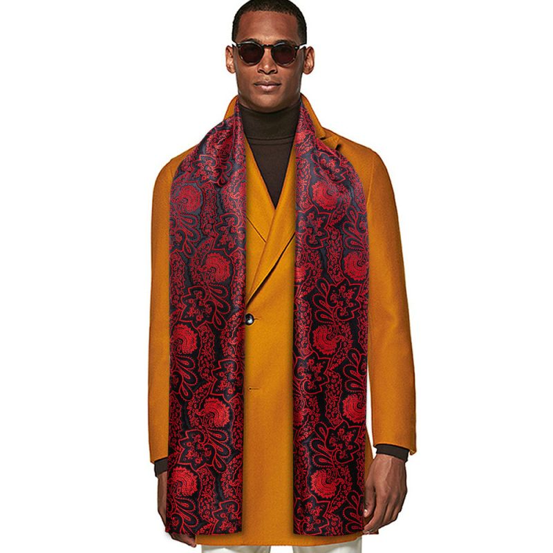 Barry.Wang Jacquard Silk Mens Scarf Floral Paisley Stylish Burgundy Gold Green Red Blue Purple For Male Wedding Business Party - Image 4