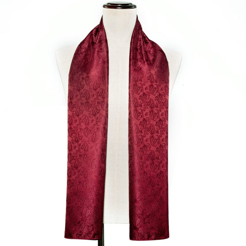 Barry.Wang Jacquard Silk Mens Scarf Floral Paisley Stylish Burgundy Gold Green Red Blue Purple For Male Wedding Business Party - Image 13