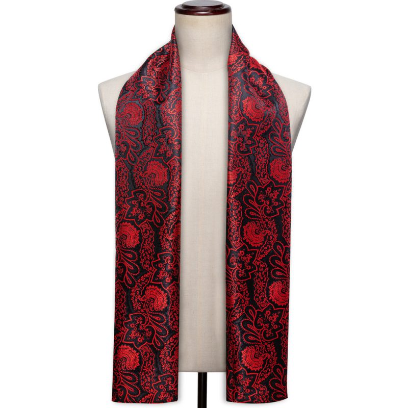 Barry.Wang Jacquard Silk Mens Scarf Floral Paisley Stylish Burgundy Gold Green Red Blue Purple For Male Wedding Business Party - Image 29
