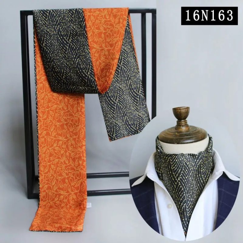 Men's Striped Autumn and Winter Thin Simulated Silk Men's Double Layer Long Silk Scarf Shirt Scarf Printed Small Plaid Scarf - Image 5