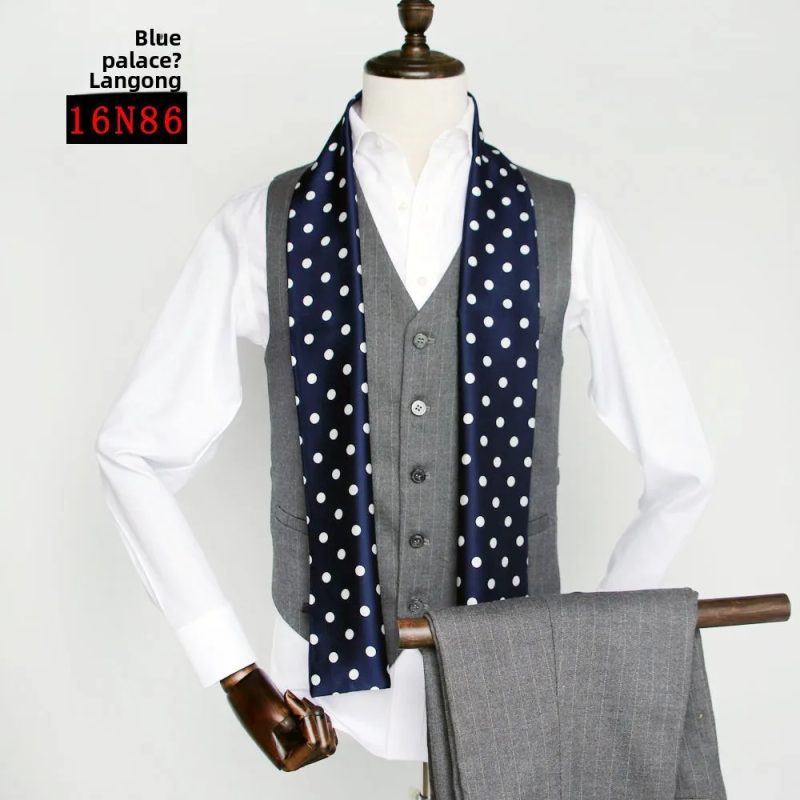 Men's Striped Autumn and Winter Thin Simulated Silk Men's Double Layer Long Silk Scarf Shirt Scarf Printed Small Plaid Scarf - Image 22