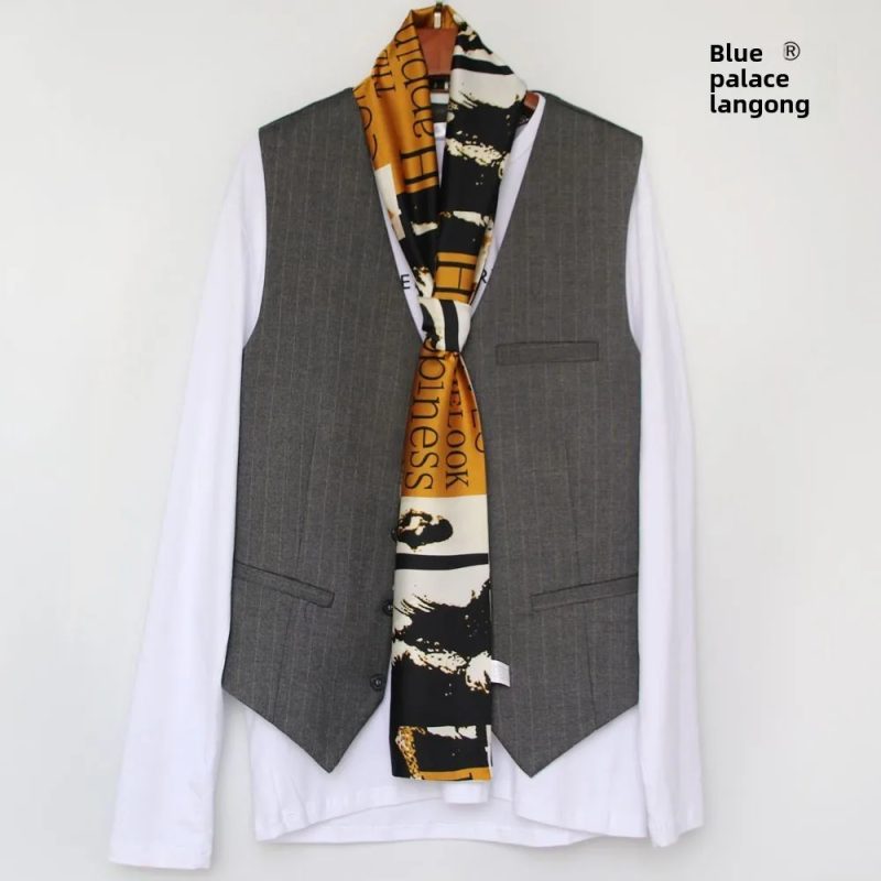 Men's Striped Autumn and Winter Thin Simulated Silk Men's Double Layer Long Silk Scarf Shirt Scarf Printed Small Plaid Scarf - Image 23