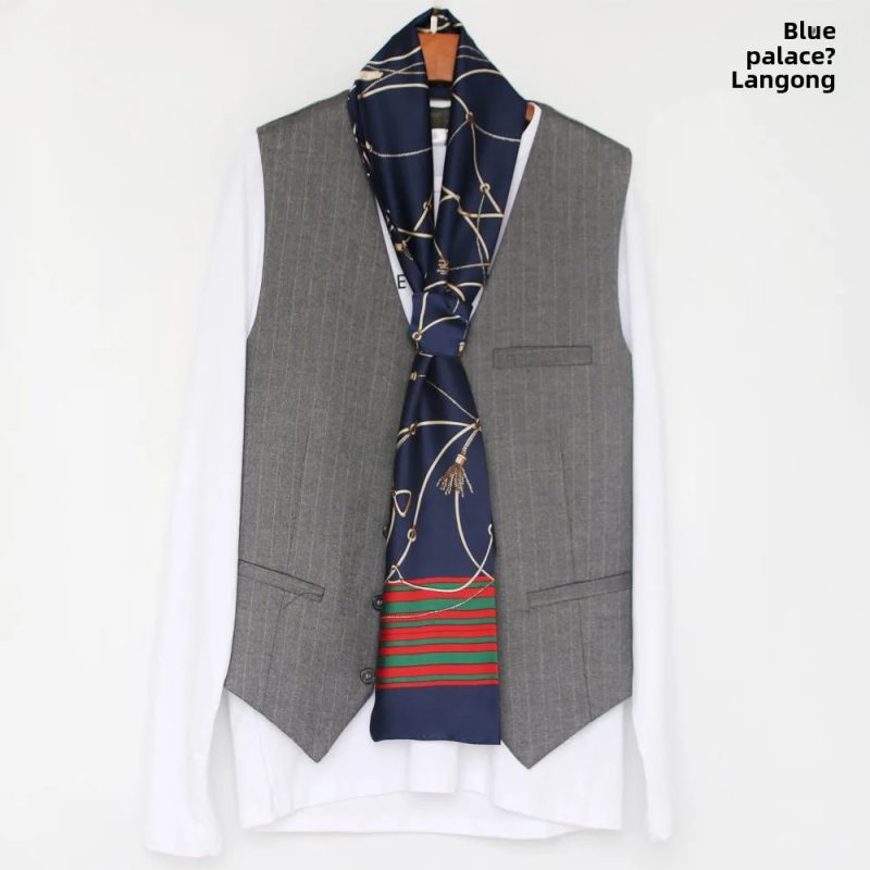 Men's Striped Autumn and Winter Thin Simulated Silk Men's Double Layer Long Silk Scarf Shirt Scarf Printed Small Plaid Scarf - Image 25