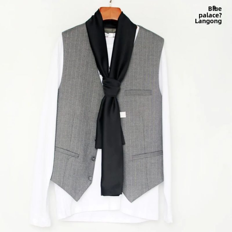 Men's Striped Autumn and Winter Thin Simulated Silk Men's Double Layer Long Silk Scarf Shirt Scarf Printed Small Plaid Scarf - Image 26