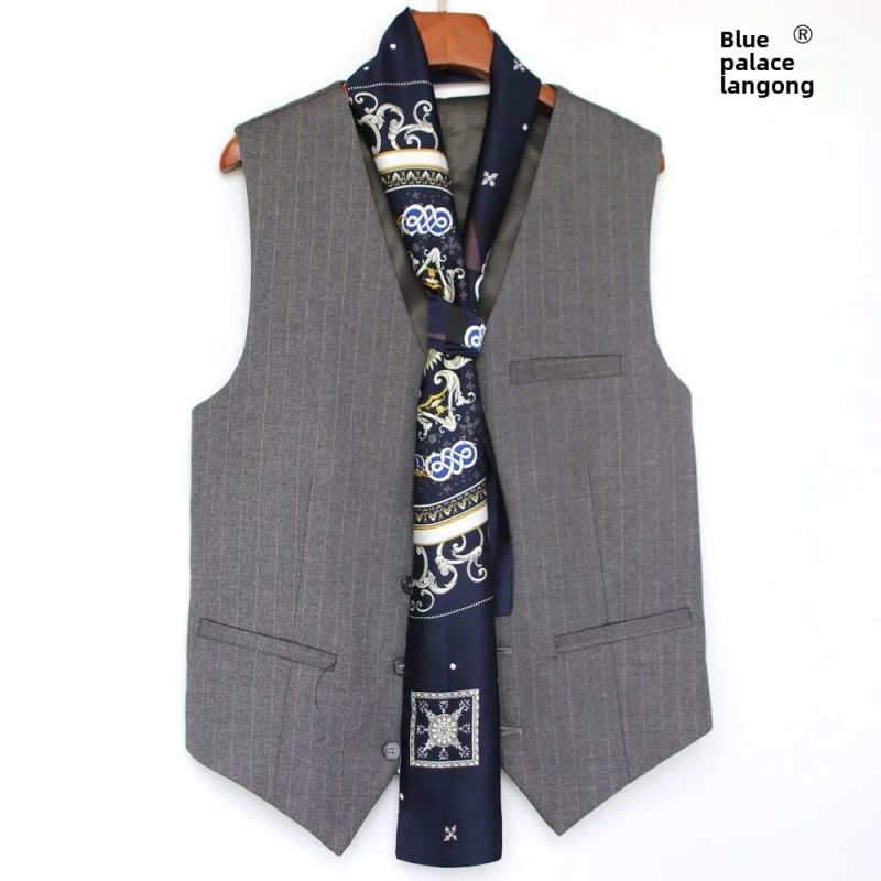 Men's Striped Autumn and Winter Thin Simulated Silk Men's Double Layer Long Silk Scarf Shirt Scarf Printed Small Plaid Scarf - Image 27