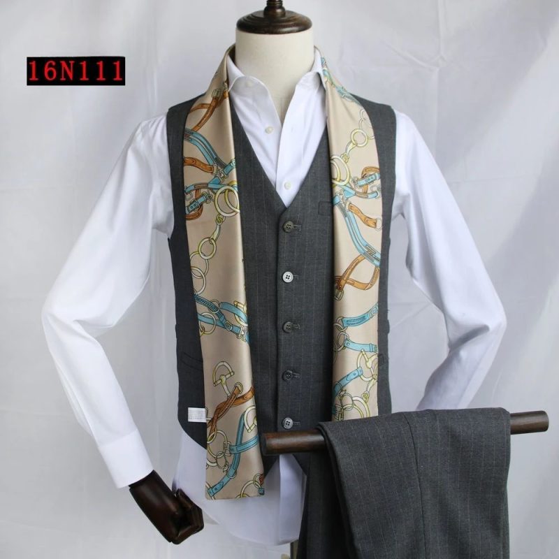 Men's Striped Autumn and Winter Thin Simulated Silk Men's Double Layer Long Silk Scarf Shirt Scarf Printed Small Plaid Scarf - Image 28